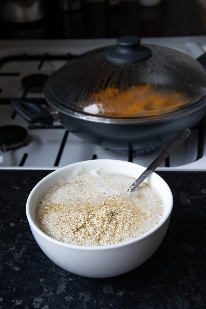 Leave the quinoa into warm water until it is completely soaked